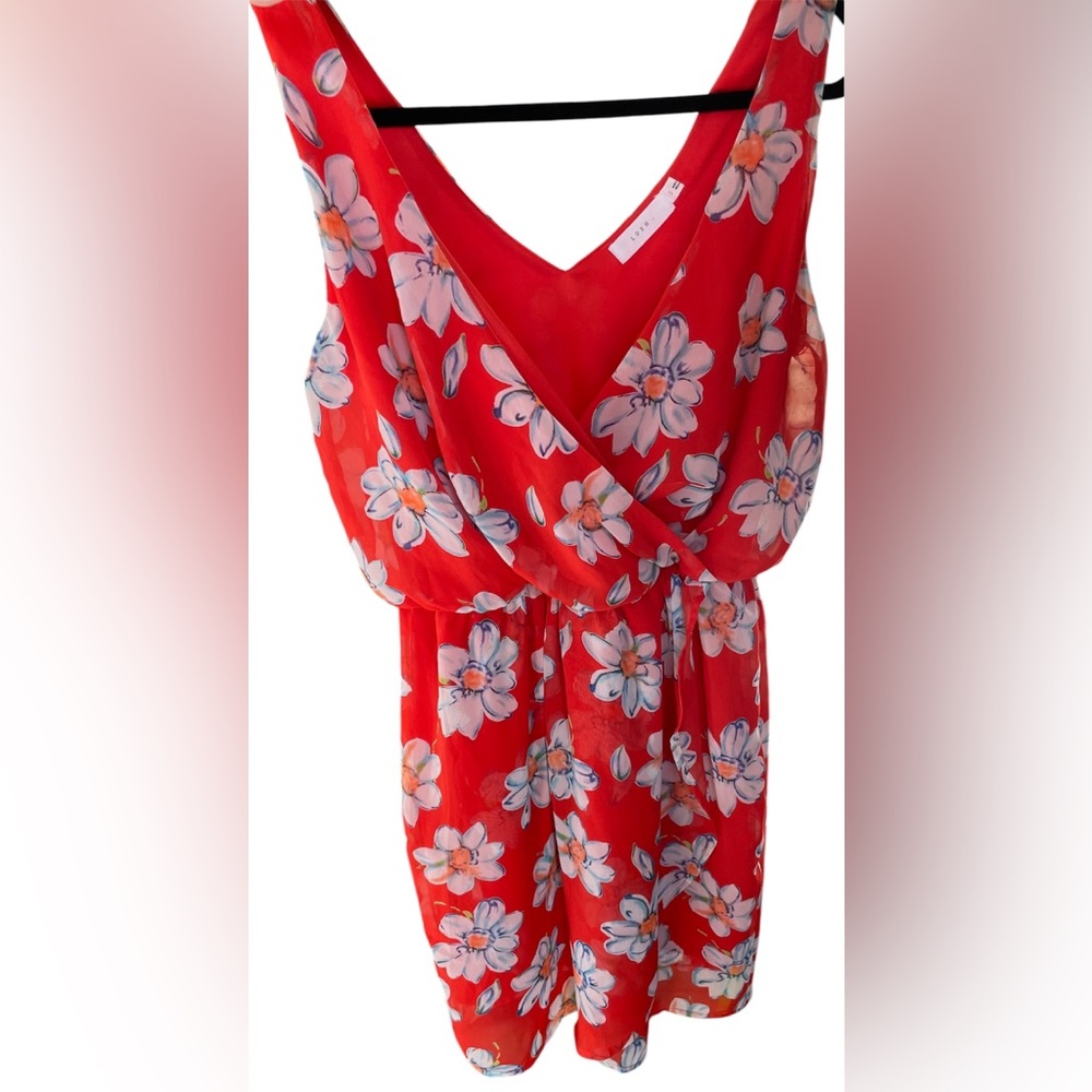 Lush Women’s Dress Size Small Red Floral Daisies V Neck Short